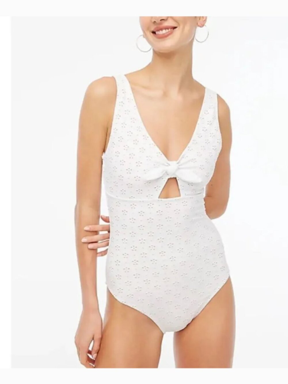 J. Crew Women's Swimsuit Eyelet Cutout One Piece Stretch White Small